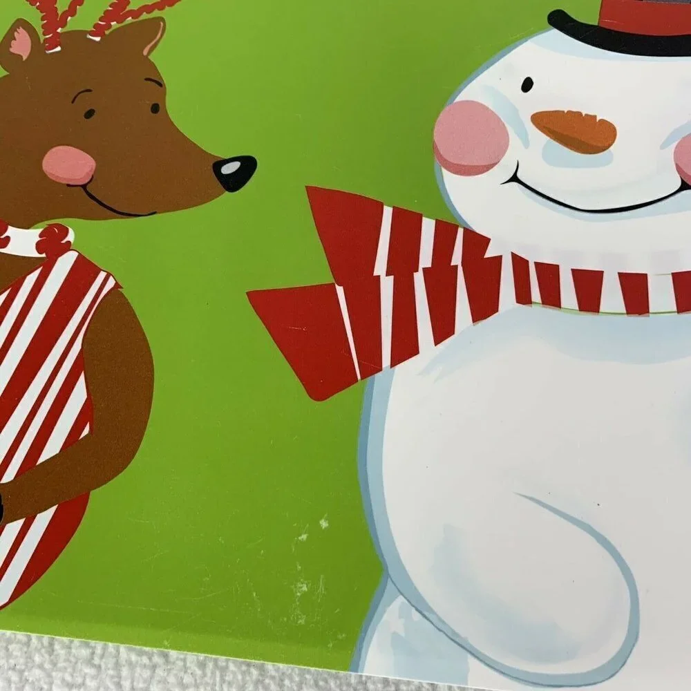 Santa Claus Snowman Reindeer Placemats Set Of 8 Holiday Time 13” x 18” Vinyl